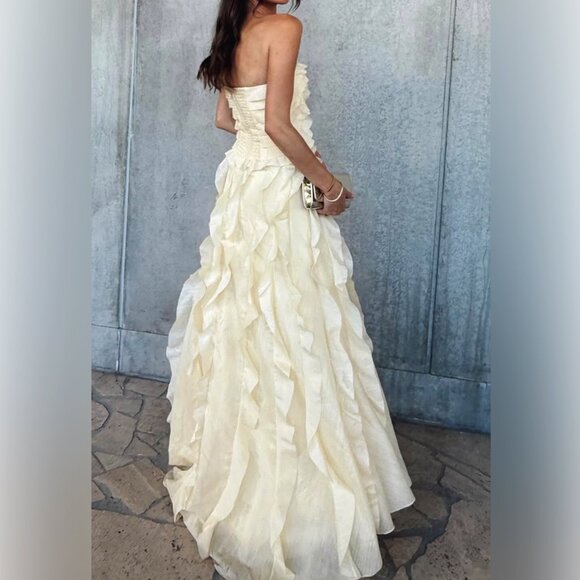 AJE. Allairie strapless ruffled shirred faille gown - Picture 3 of 16